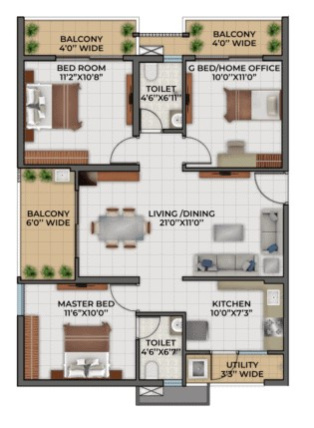 3 BHK Apartment 797 Sq.ft. for Sale in Isnapur, Hyderabad