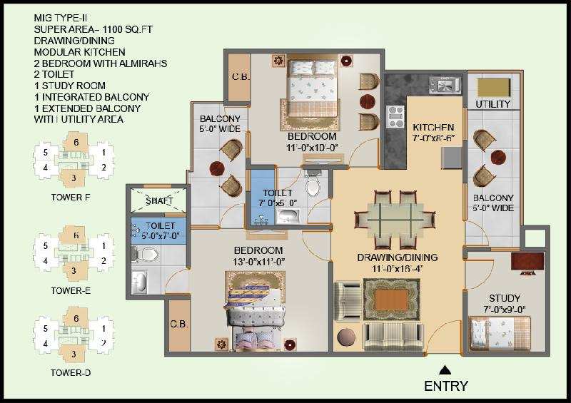 2 BHK 1100 Sq.ft. Apartment for Sale in Sector 1 Greater Noida West