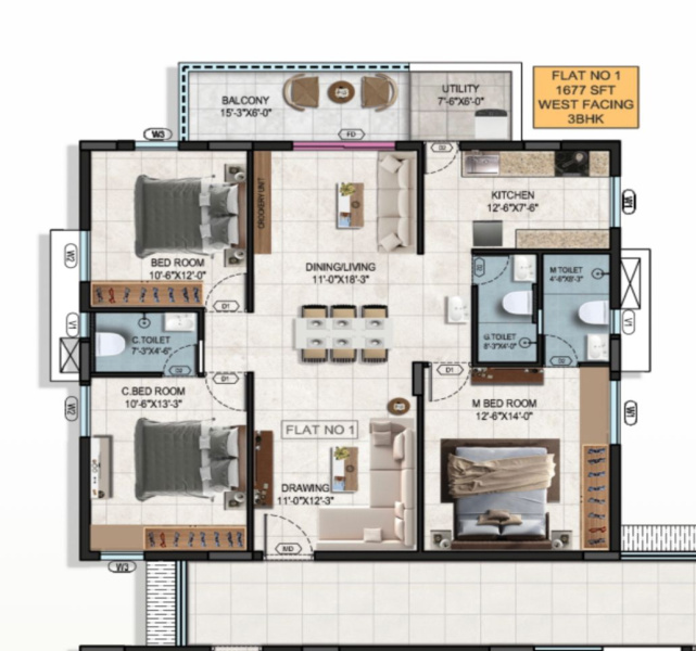 3 BHK 1677 Sq.ft. Apartment for Sale in Kollur, Hyderabad