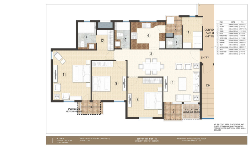 3 BHK Apartment 1680 Sq.ft. for Sale in Sector 129 Noida