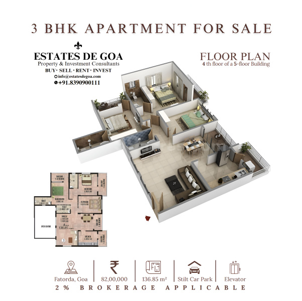 3 BHK Apartment 136 Sq. Meter for Sale in Fatorda, Margao, Goa