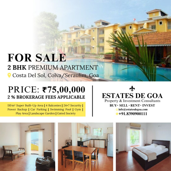 2 BHK Apartment 110 Sq. Meter for Sale in Colva, South Goa, 