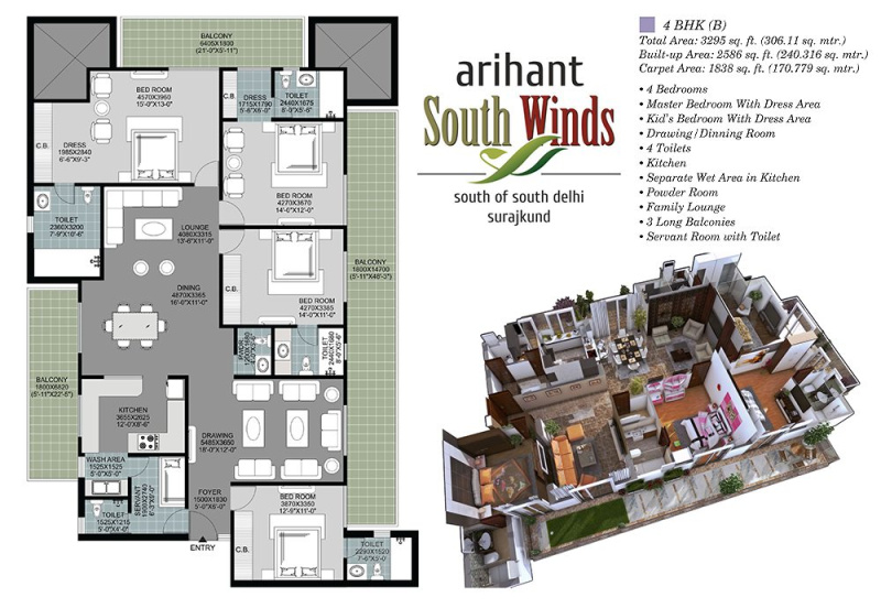 4.5 BHK Apartment 2586 Sq.ft. for Sale in Sector 41 Faridabad