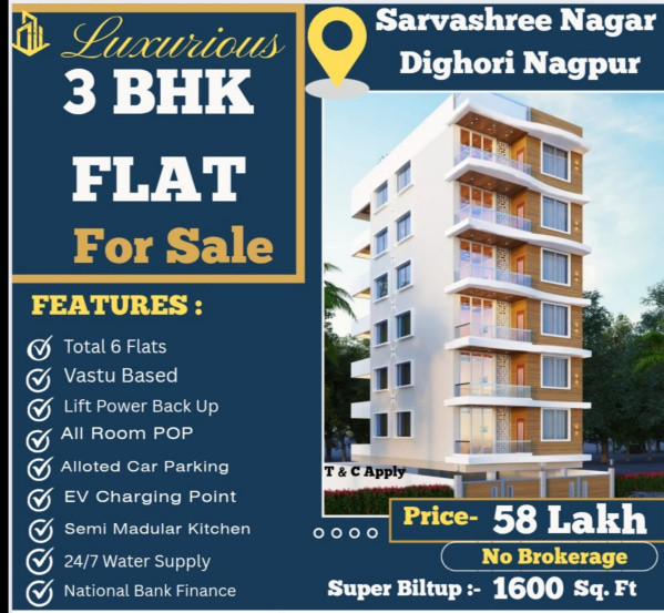 3 BHK Apartment 1600 Sq.ft. for Sale in Dighori, Nagpur