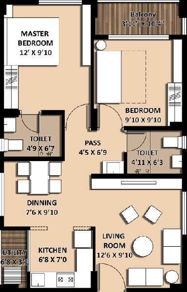 2 BHK Apartment 842 Sq.ft. for Sale in Bolaram, Secunderabad