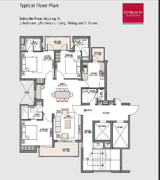 3 BHK Apartment 1650 Sq.ft. for Rent in Sector 102 Gurgaon