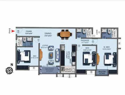 3 BHK Apartment 1665 Sq.ft. for Sale in Whitefield, Bangalore
