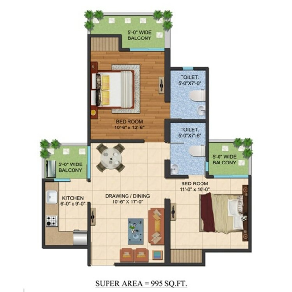 2 BHK 990 Sq.ft. Apartment for Sale in Sector 16 Greater Noida West