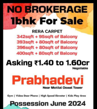 1 BHK Flat for Sale in Prabhadevi, Mumbai