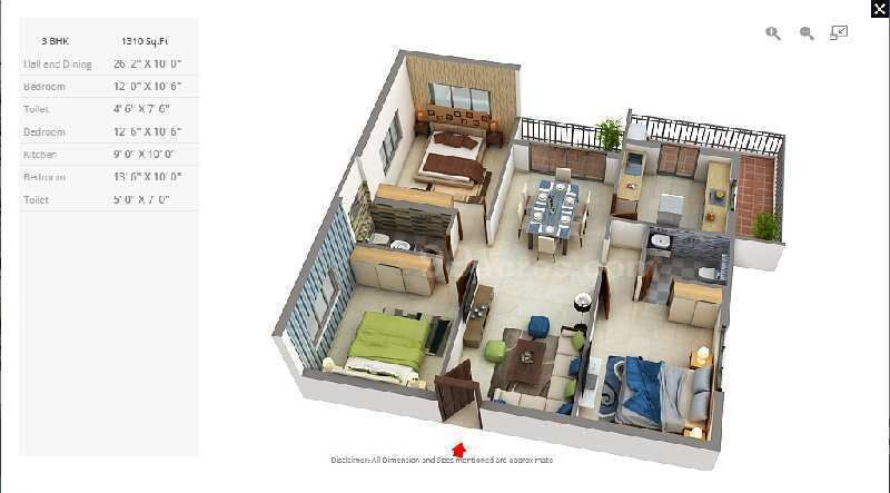 3 BHK Apartment 1310 Sq.ft. for Sale in Bejai, Mangalore