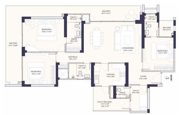 3.5 BHK Apartment 1936 Sq.ft. for Sale in Sector 80 Gurgaon