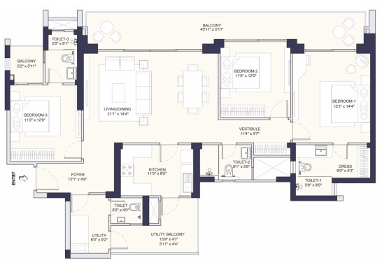 3.5 BHK Apartment 1936 Sq.ft. for Sale in Sector 80 Gurgaon