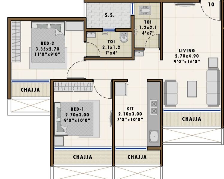 2 BHK 1015 Sq.ft. Builder Floor for Sale in Pushpak Nagar, Navi Mumbai