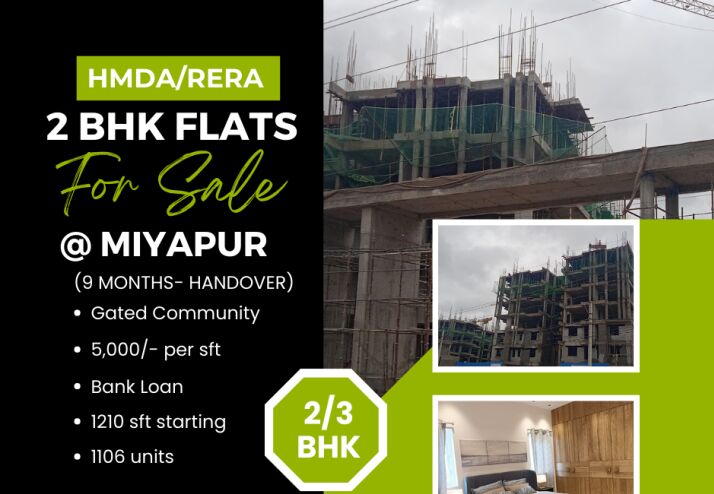 2 BHK Apartment 1210 Sq.ft. for Sale in Dowa Colony, Miyapur, Hyderabad