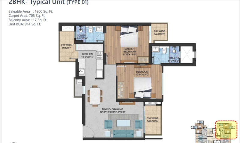 2 BHK Apartment 1200 Sq.ft. for Sale in Sector 25 Greater Noida