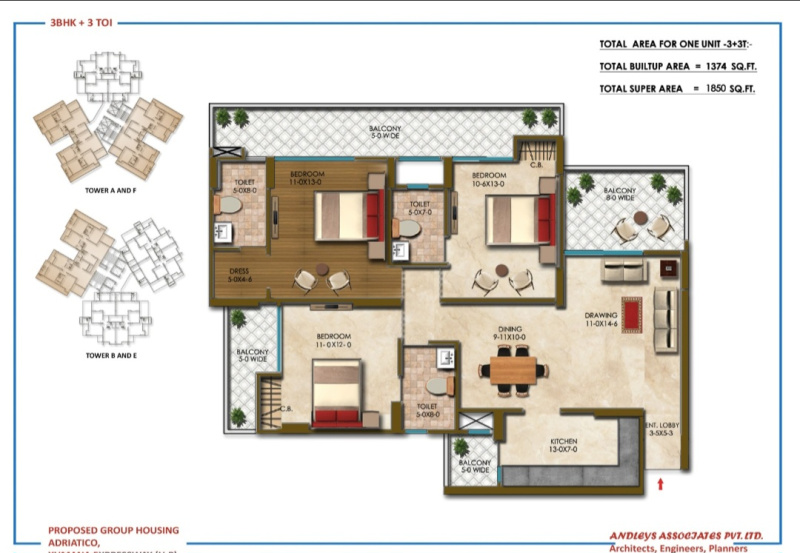 3 BHK 1850 Sq.ft. Apartment for Sale in Yamuna Expressway, Greater Noida