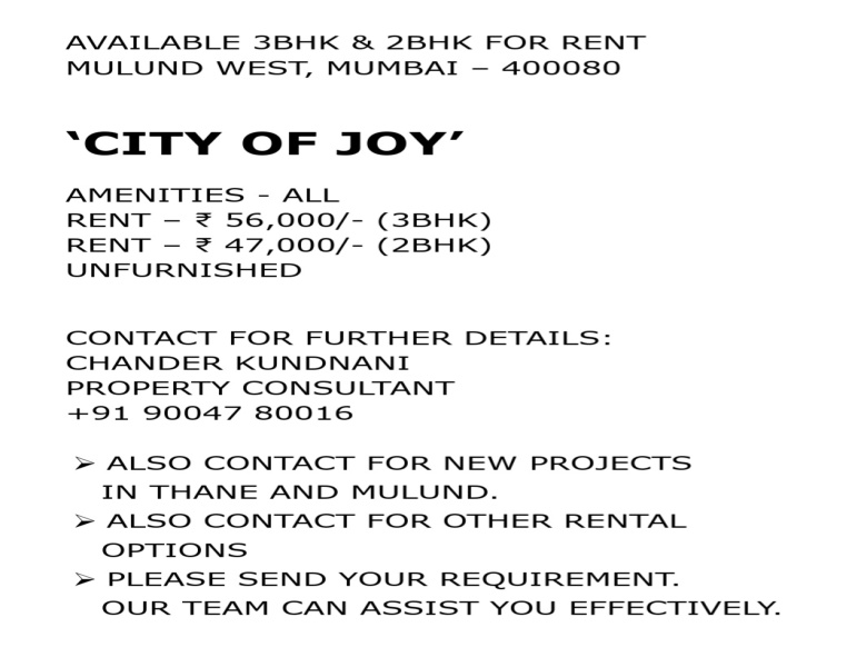 3 BHK 1300 Sq.ft. Apartment for Rent in Mulund West, Mumbai