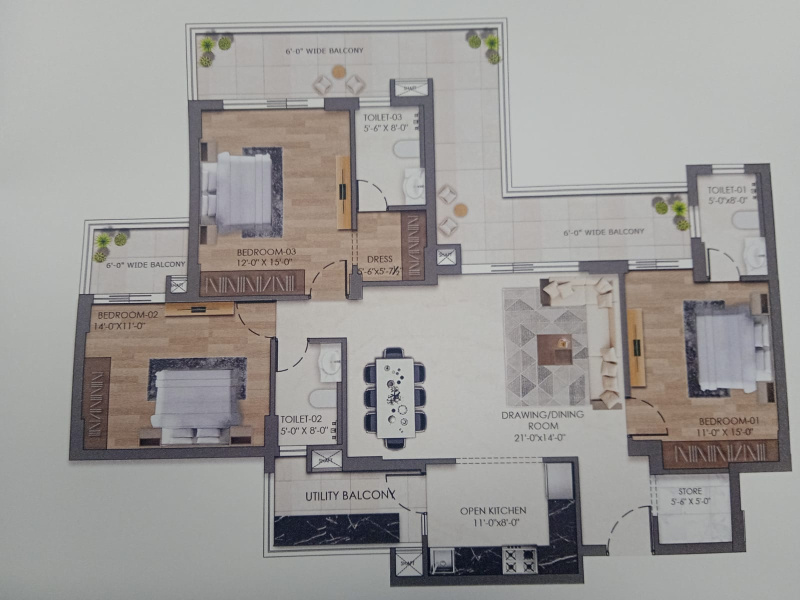 3 BHK Apartment 1749 Sq.ft. for Sale in Banur, Mohali
