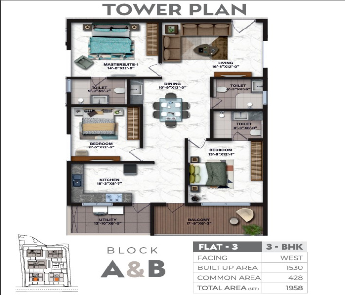 3 BHK Apartment 1958 Sq.ft. for Sale in Serilingampally, Hyderabad