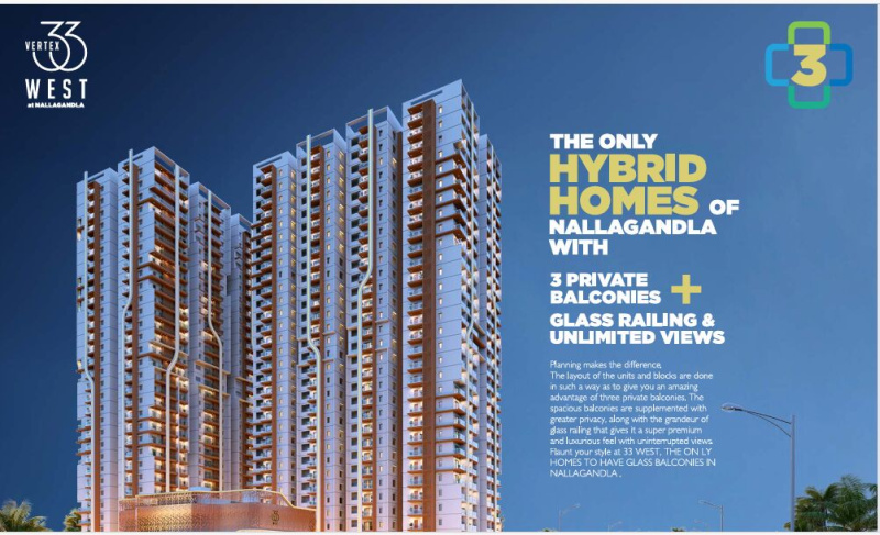 3 BHK 2080 Sq.ft. Apartment for Sale in Nallagandla, Hyderabad