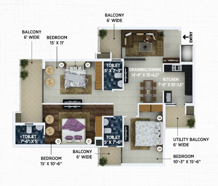 3 BHK Apartment 1638 Sq.ft. for Sale in Airport Road, Zirakpur