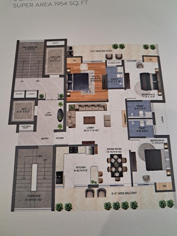 3 BHK Apartment 1954 Sq.ft. for Sale in VIP Road, Zirakpur