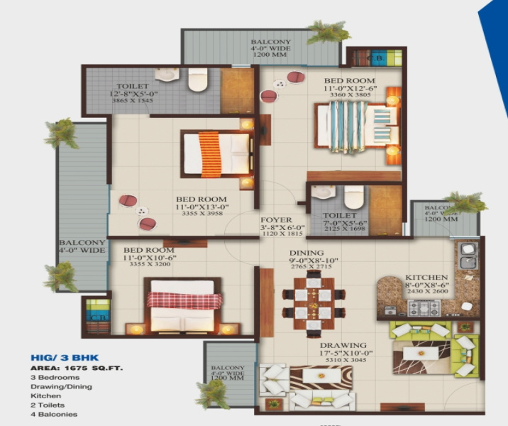 3 BHK Apartment 1675 Sq.ft. for Sale in Crossings Republik, Ghaziabad