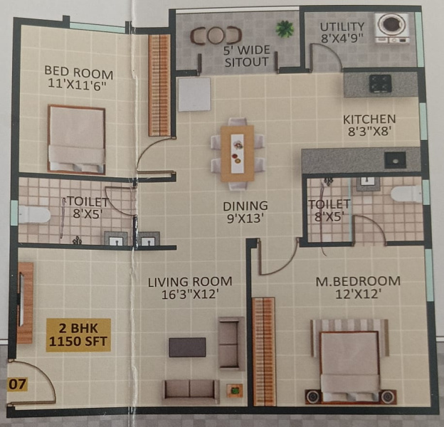 2 BHK Apartment 1155 Sq.ft. for Sale in Hoskote, Bangalore