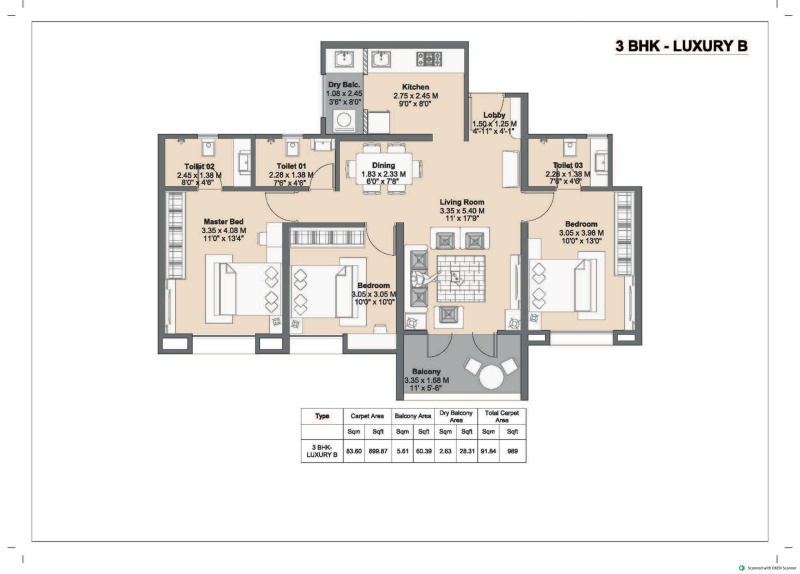 3 BHK Apartment 989 Sq.ft. for Sale in Kharadi, Pune