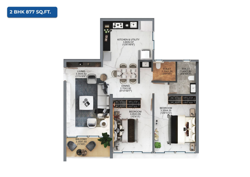 2 BHK Apartment 877 Sq.ft. for Sale in Yashwant Nagar, Kharadi, Pune