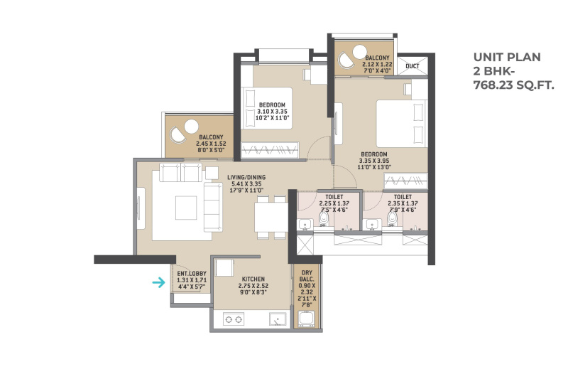 2 BHK Apartment 768 Sq.ft. for Sale in Kharadi, Pune