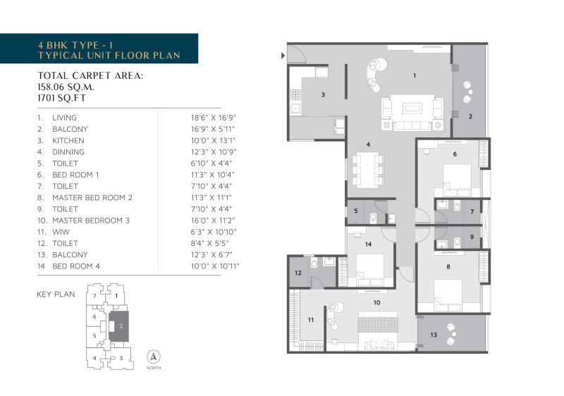4 BHK 1701 Sq.ft. Apartment for Sale in Mundhwa Road, Pune