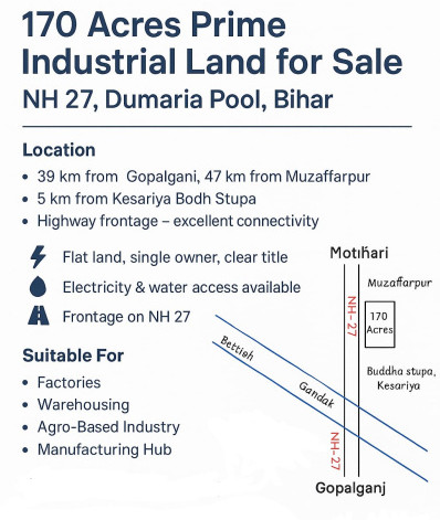  Industrial Land 170 Acre for Sale in Dhaka, Champaran