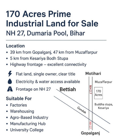  Industrial Land 170 Acre for Sale in Dhaka, Champaran