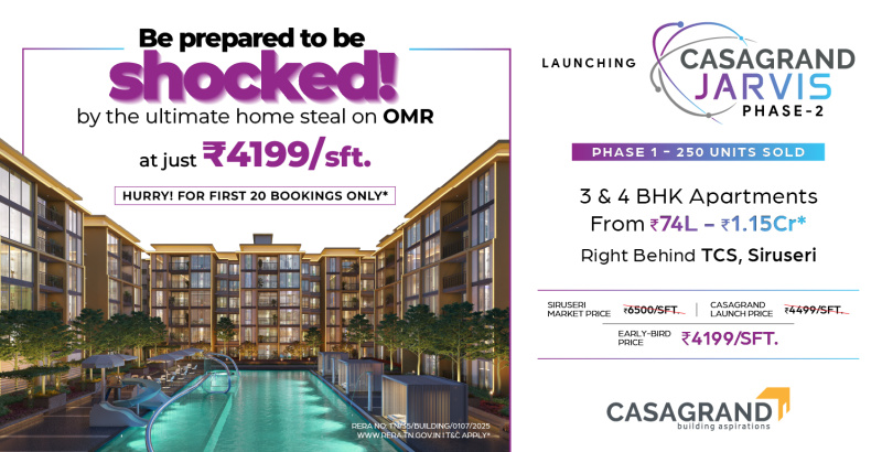 4 BHK 2509 Sq.ft. Apartment for Sale in Siruseri, Chennai