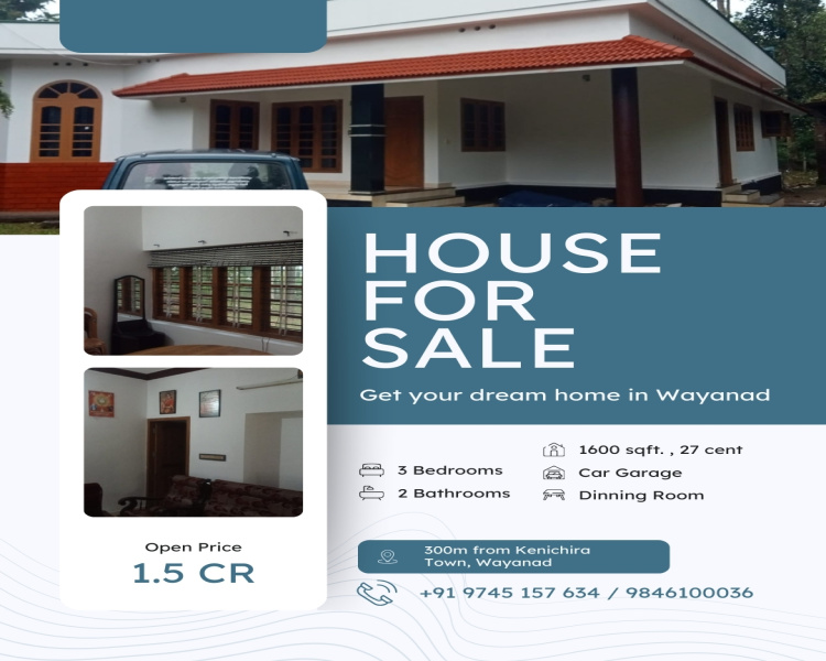 3 BHK 1600 Sq.ft. House for Sale in Kenichira, Wayanad