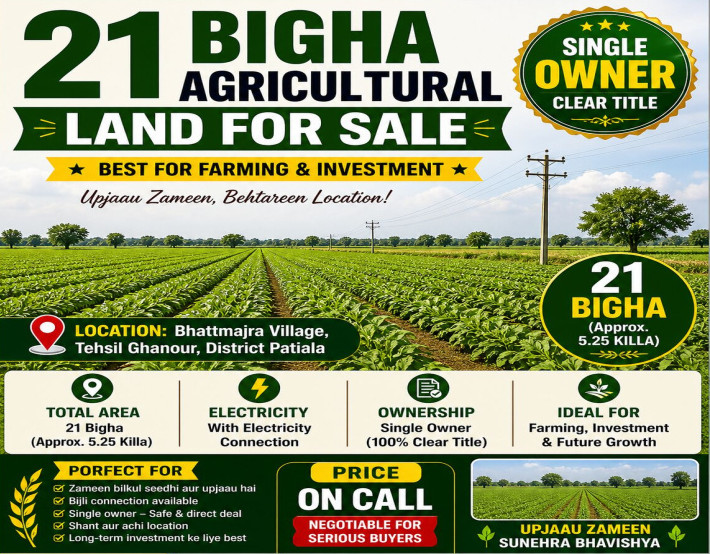  21 Bigha Agricultural/Farm Land for Sale in Ghanaur, Patiala