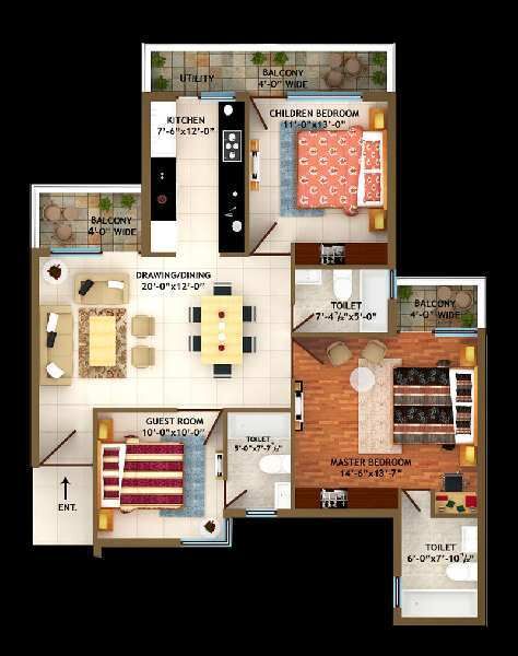 3 BHK Apartment 1650 Sq.ft. for Sale in Sector 125 Mohali